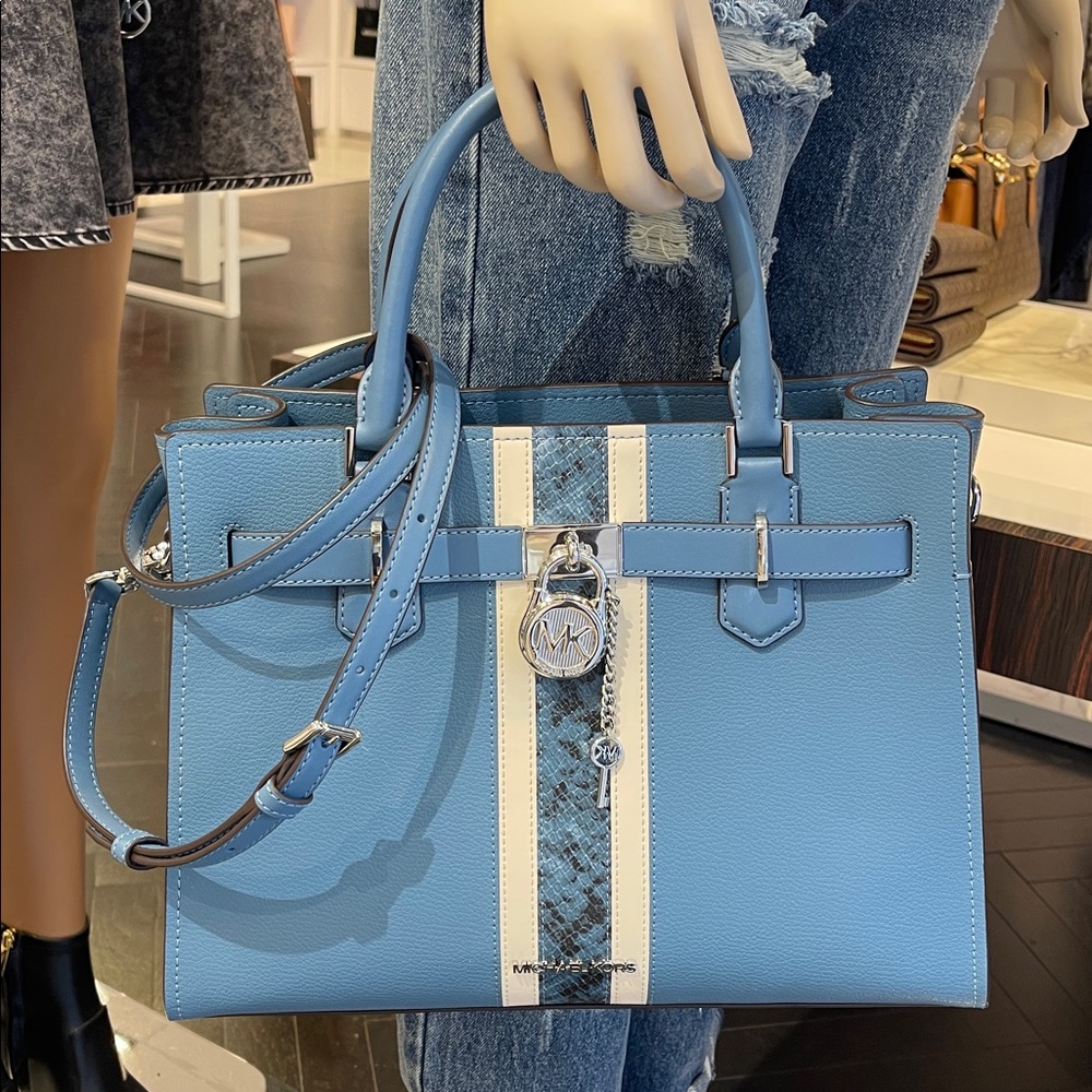 MICHAEL KORS Hamilton Md Leather and Snake Embossed Stripe Satchel
Cornflower - Picture 11 of 16